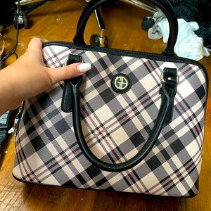 Giani Bernini tan plaid “Holiday Dome” handbag